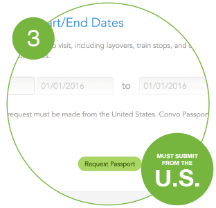 A circle with a message: "Request Passport"